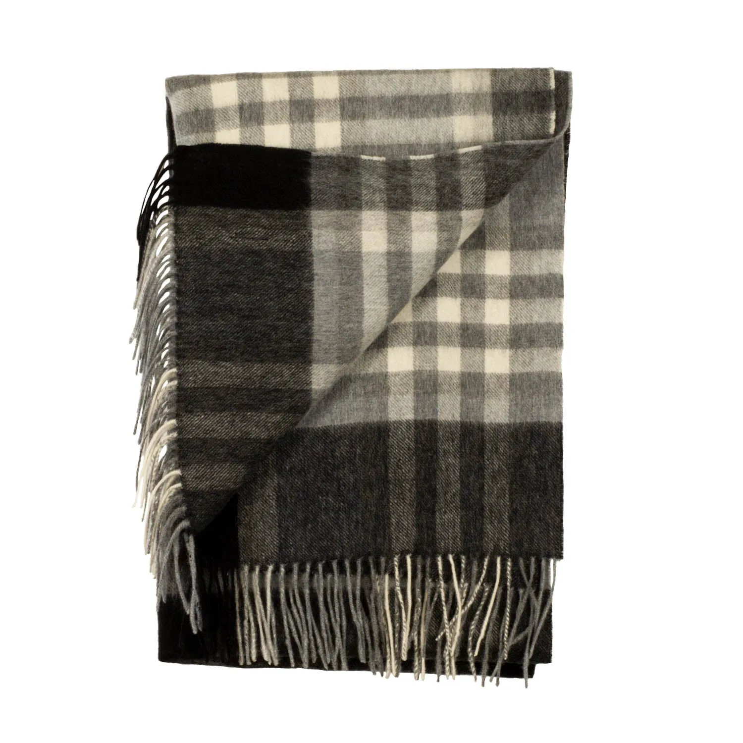 90/10 Tartan Cashmere Blanket Scarf  Black