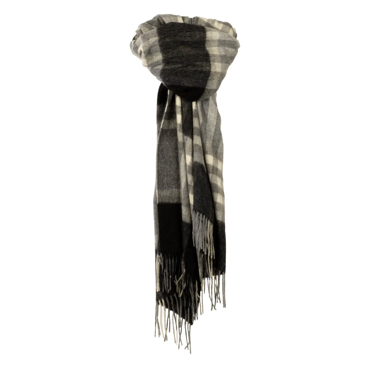 90/10 Tartan Cashmere Blanket Scarf  Black