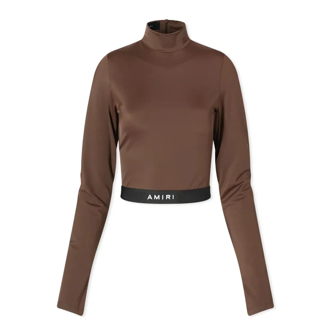 Amiri Long Sleeve Mock Neck Crop, brown