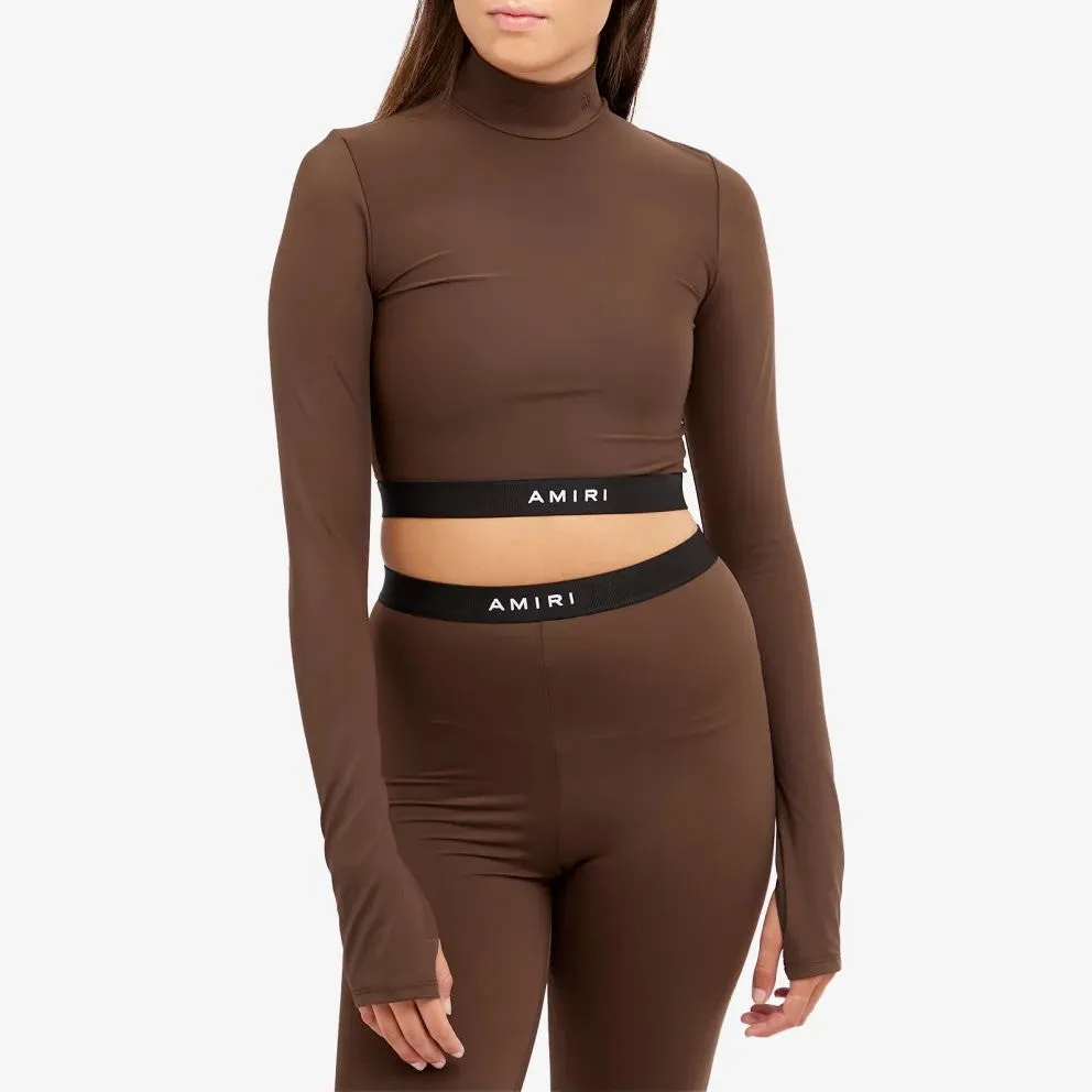 Amiri Long Sleeve Mock Neck Crop, brown