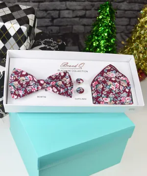 Burgundy Flower Bow Tie Gift Box Set