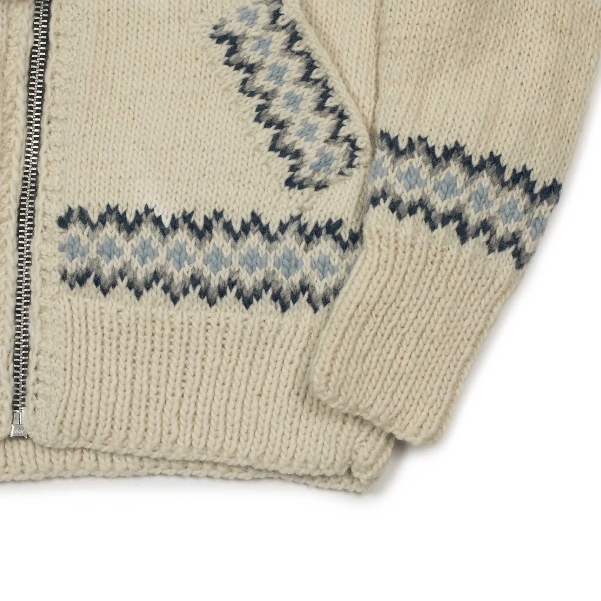 Chamula hand-knit Fair Isle zipper cardigan in Ivory wool