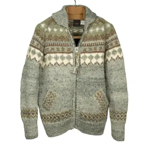 Chamula hand-knit Fair Isle zipper cardigan in Pearl Grey wool (restock)