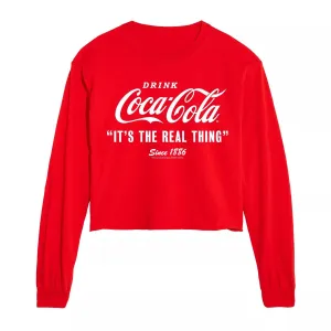 Coca-Cola Real Thing Junior Graphic Crop Long Sleeve T-Shirt Licensed Character ,  red