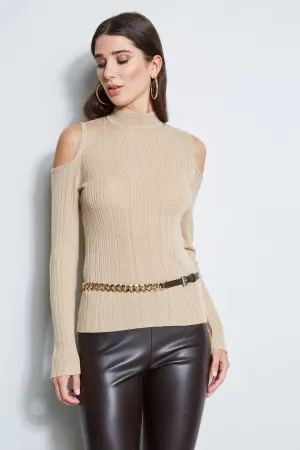 Cold Shoulder Mock Neck Sweater