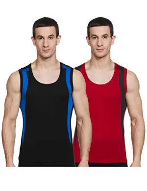 Dixcy Scott Men's Innerwear Regulart Fit Solid Vest (Pack of 2) (K1-PR47697_Black & Red_L)