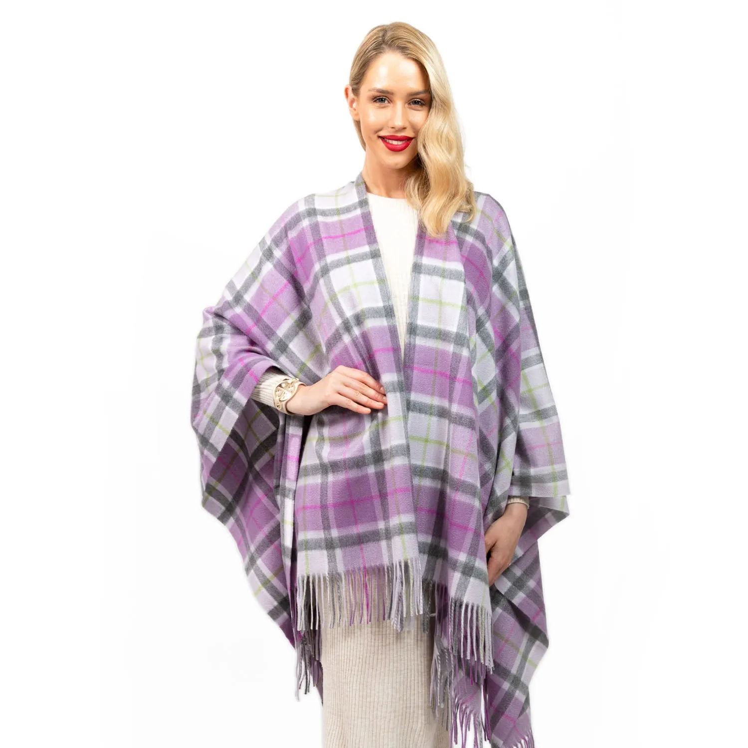 Edinburgh Cashmere Cape  Light Purple Check