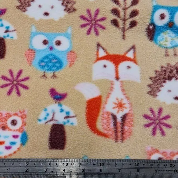 Fleece And Fur Patterned Fleece Woodland Animals on Beige