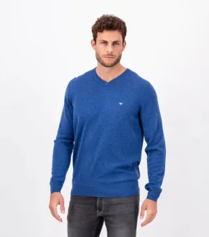 Fynch Hatton - Merino Cashmere Sweater, V-Neck, Blue