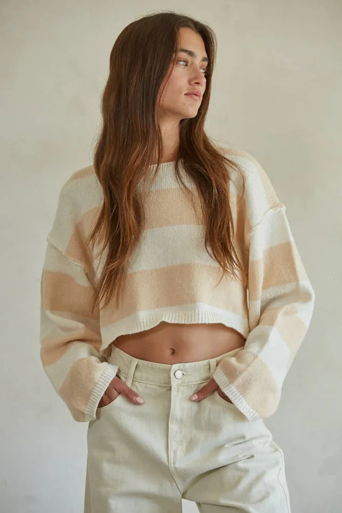 Knit Sweater Striped Pullover Crop Top