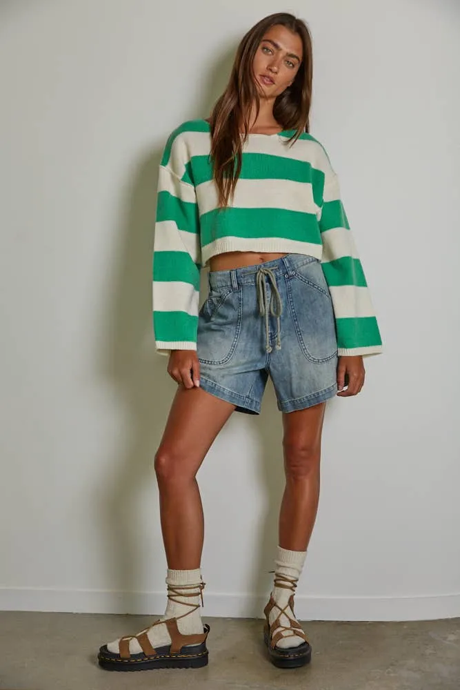 Knit Sweater Striped Pullover Crop Top