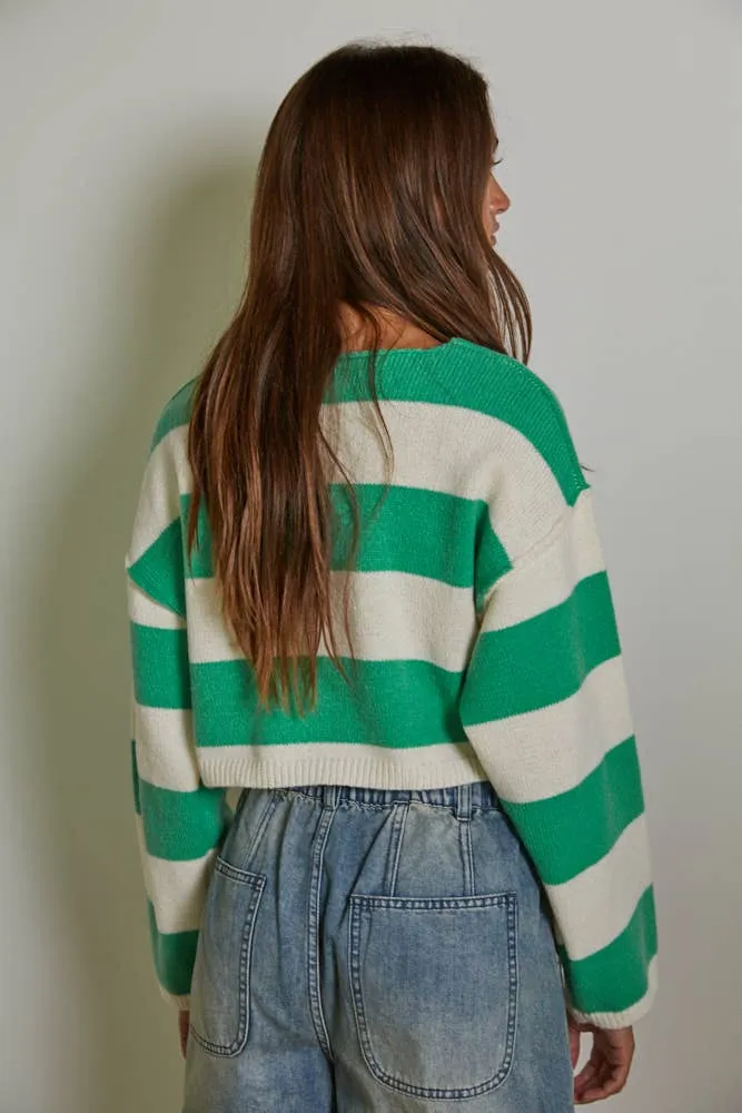 Knit Sweater Striped Pullover Crop Top