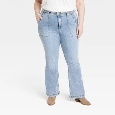 Knox Rose Womens Plus High Rise Standard Fit Full Flare Jeans Heavyweight