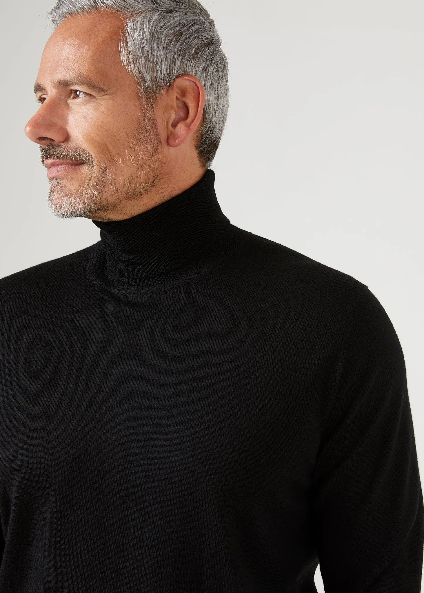 Linton Merino Wool Roll Neck Jumper in Black - Regular Fit