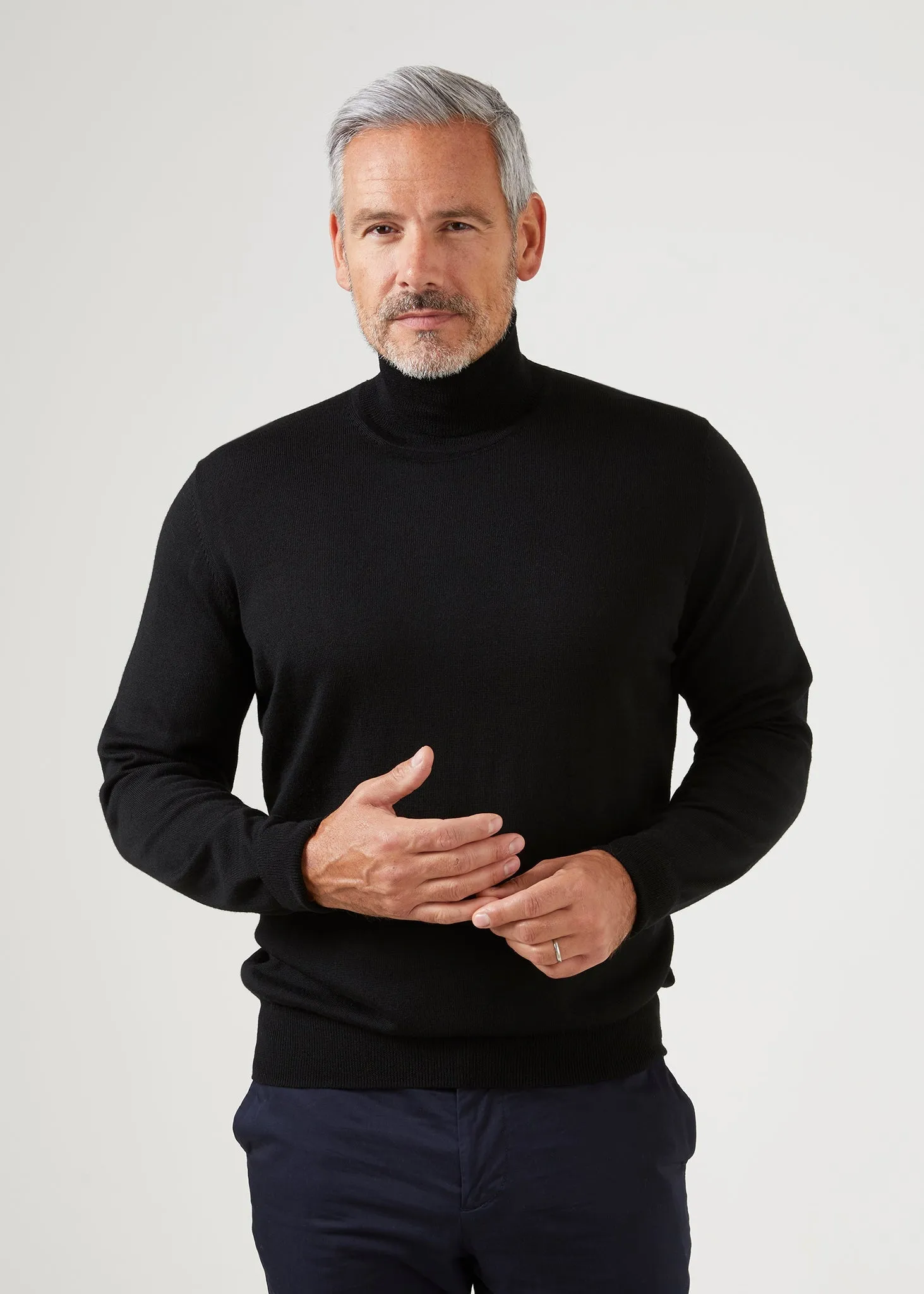 Linton Merino Wool Roll Neck Jumper in Black - Regular Fit