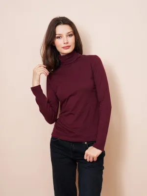 Majestic Long Sleeve Cotton/Cashmere Turtleneck in Prune