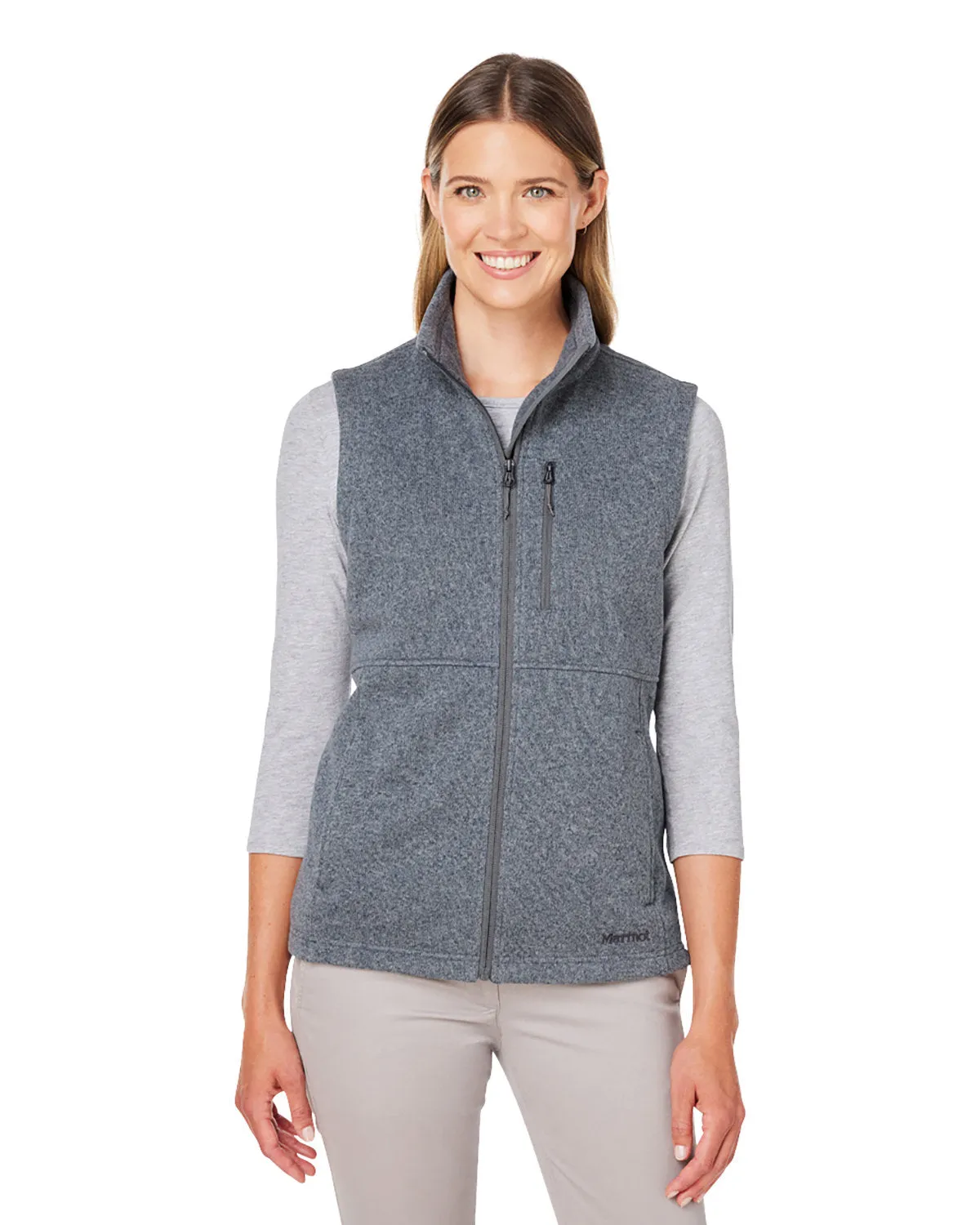 Marmot Ladies Dropline Sweater Fleece Vests, Steel Onyx