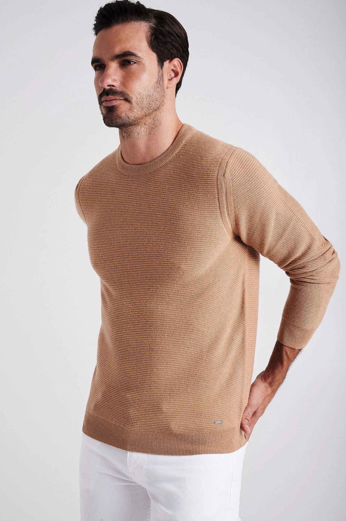 Men's long sleeve crew neck merino wool blend sweater