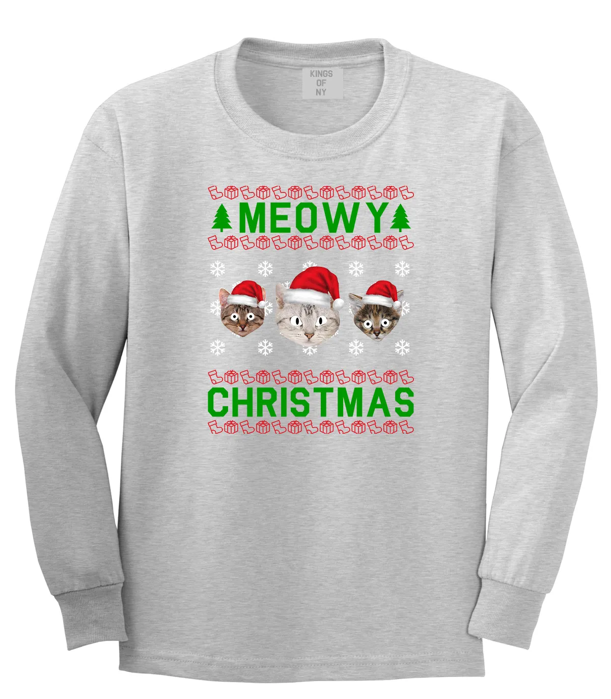 Meowy Christmas Cat Funny Ugly Mens Long Sleeve T-Shirt