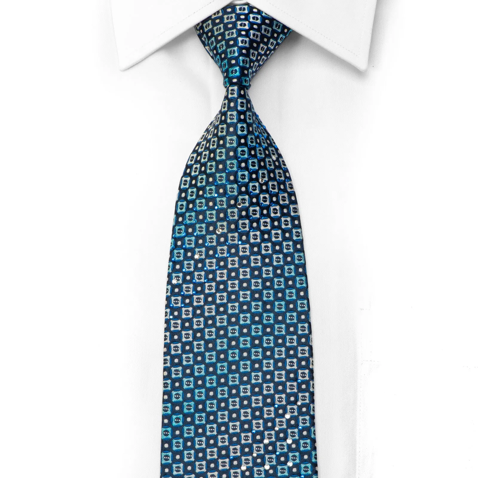 Parkland Silk Tie Geometric On Navy Blue With Sparkles