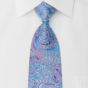 Pierre Cardin Silk Tie Pink Paisley On Sky Blue Sparkling With Rhinestones