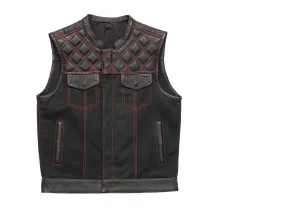 Red Stitch FIM664CNVQ | Hunt Club - Men's Motorcycle Leather & Canvas Vest