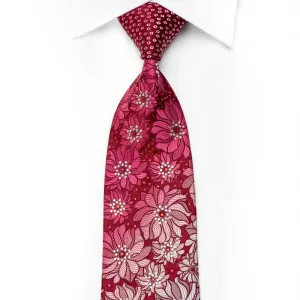 Remizio Men's Crystal Silk Necktie Floral On Red With Sparkles