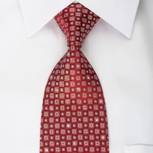 Renoma Rhinestone Tie Geometric Silver Squares On Burgundy With Silver Sparkles