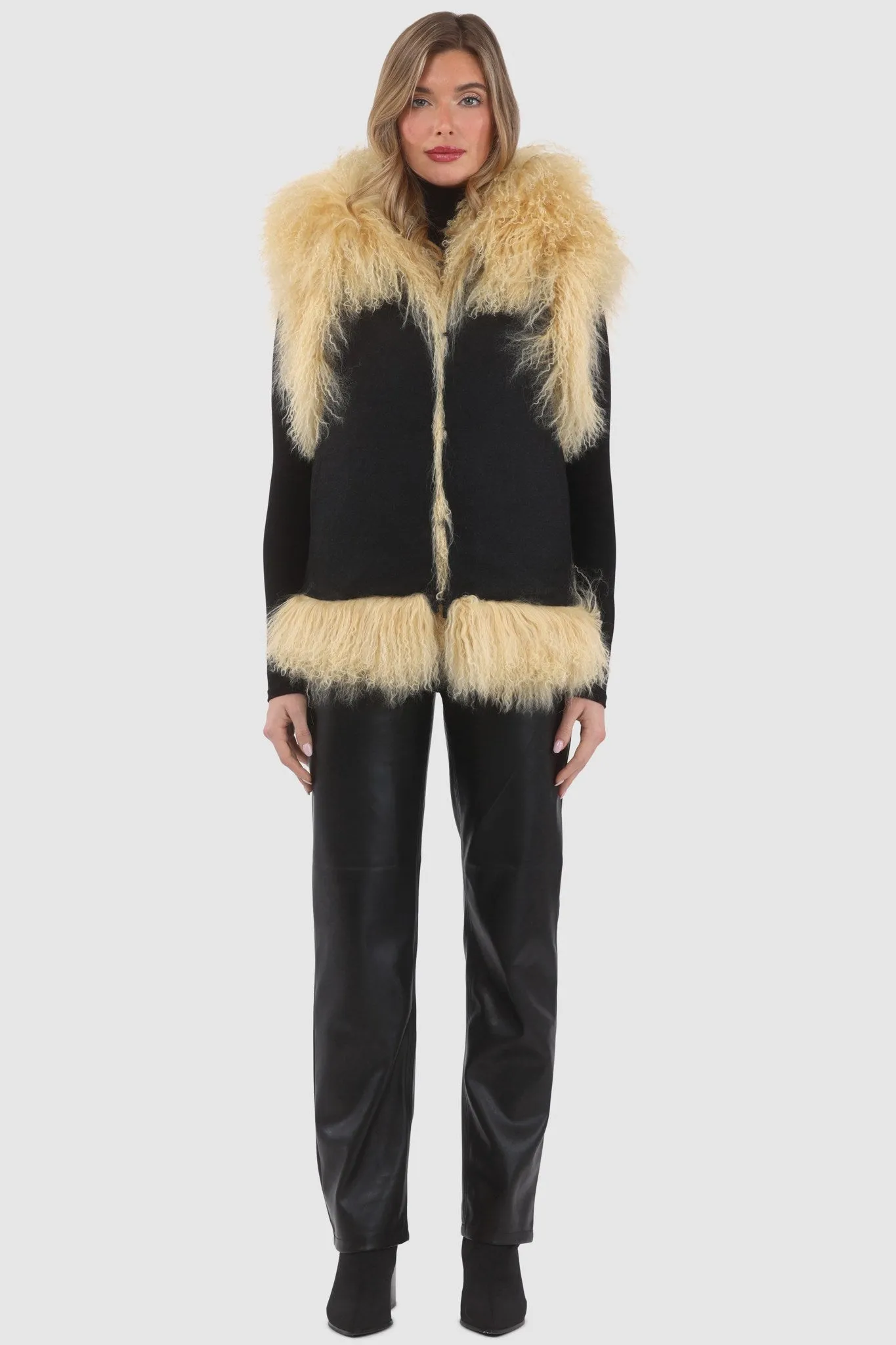 Reversible Select Mongolian Shearling Lamb Vest with Loro Piana Cashmere & Wool Back