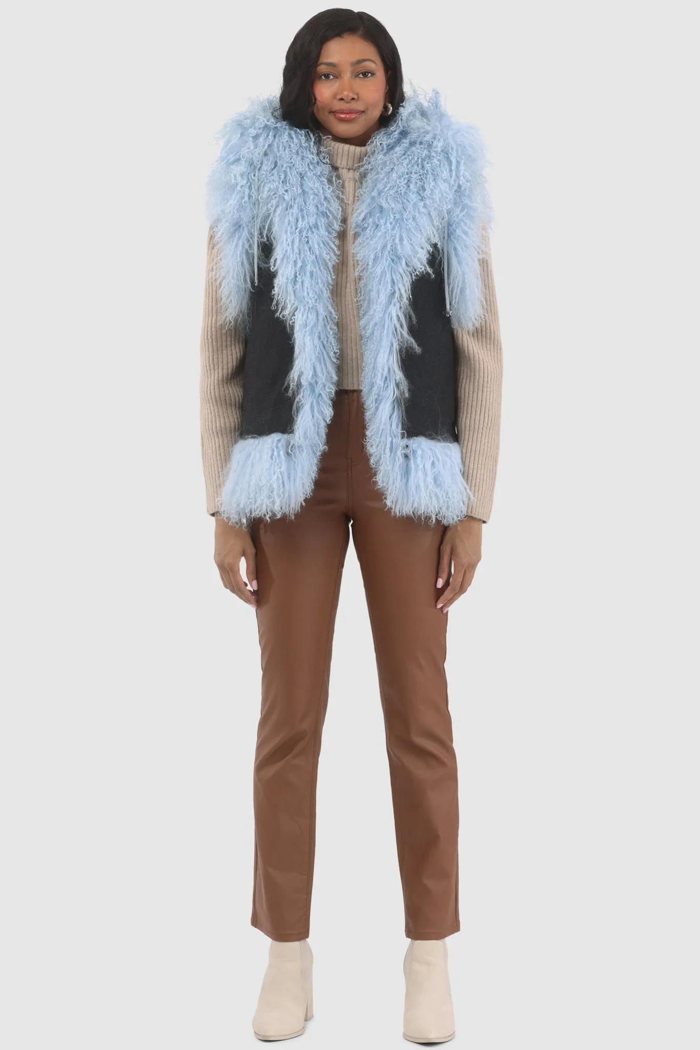 Reversible Select Mongolian Shearling Lamb Vest with Loro Piana Cashmere & Wool Back