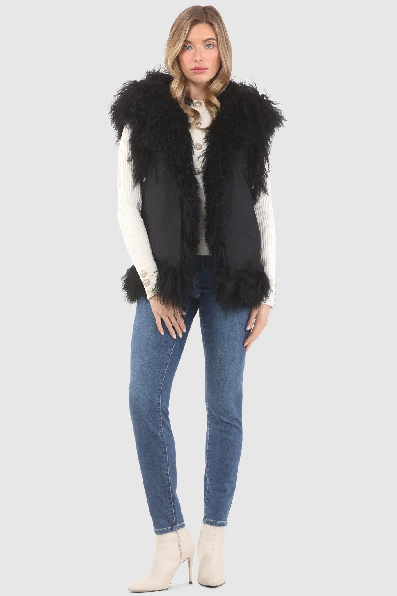 Reversible Select Mongolian Shearling Lamb Vest with Loro Piana Cashmere & Wool Back