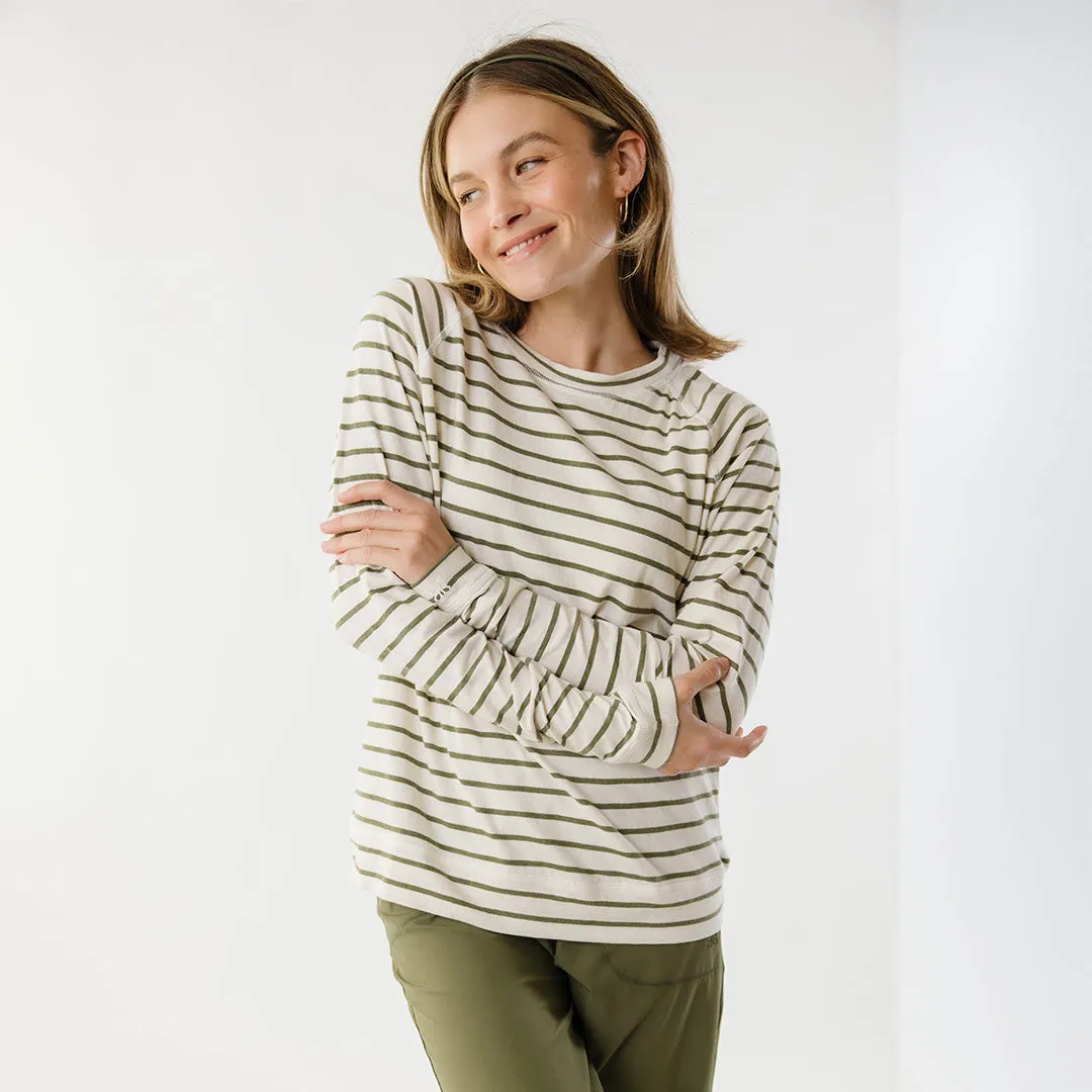 Riley Long Sleeve Stripe Tee, Ivory/Olive