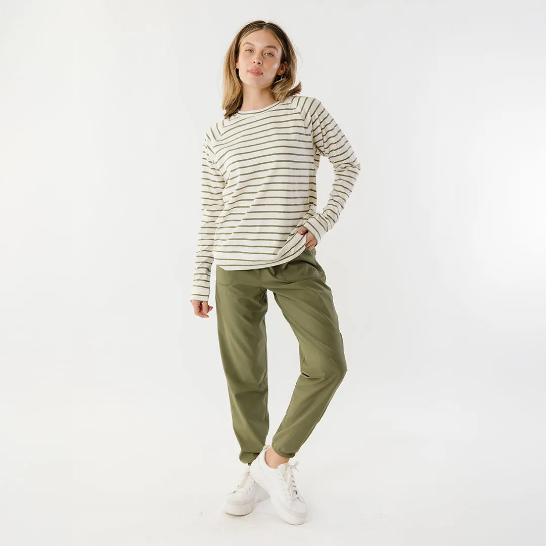 Riley Long Sleeve Stripe Tee, Ivory/Olive