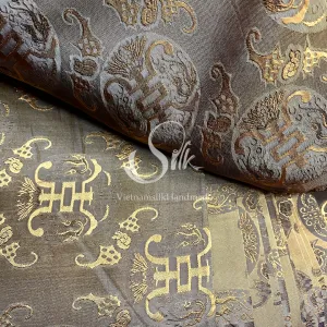 Silk with Bronze patterns - PURE MULBERRY SILK fabric by the yard  -Luxury Silk - Natural silk - Handmade in VietNam- Silk with Design