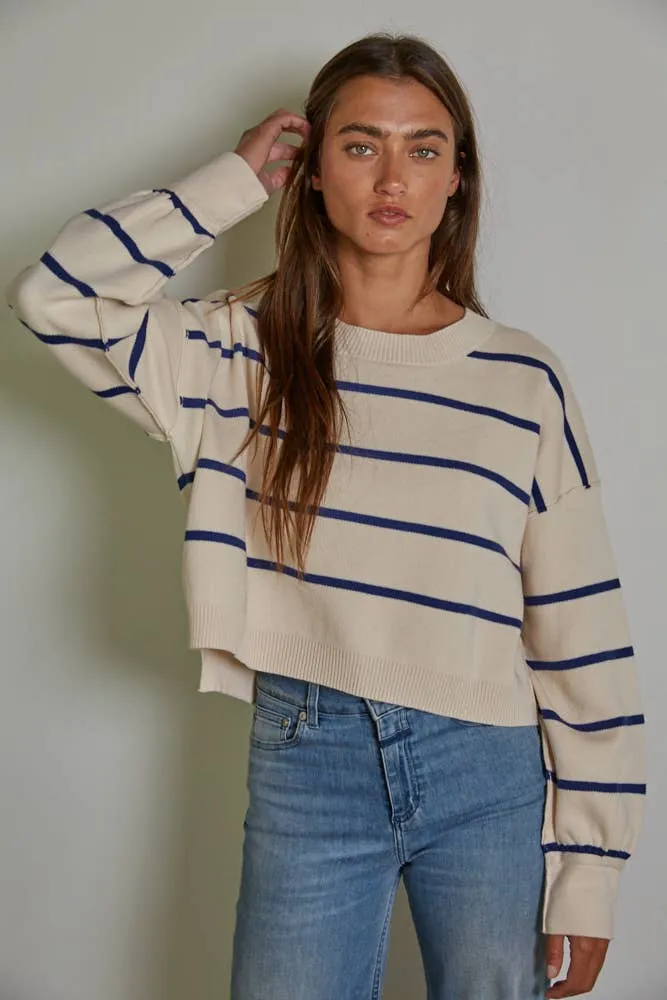 Striped Crew Neck Long Sleeve Pullover Sweater Top