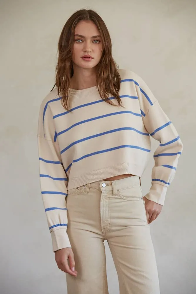 Striped Crew Neck Long Sleeve Pullover Sweater Top