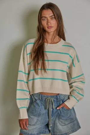 Striped Crew Neck Long Sleeve Pullover Sweater Top