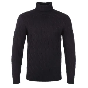 Mens Navy Heavy Cable Knit Roll Neck Sweater by Thomas Maine