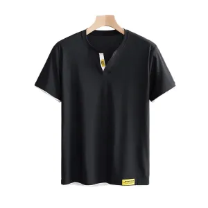 V Neck Short Sleeve Tees Loose Ice Silk Breathable T-shirt Male Casual Tops