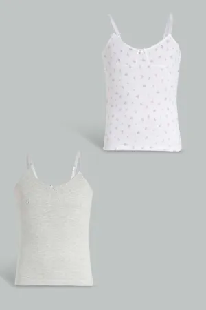 White And Grey Vests Set For Senior Girls (Pack Of 2)