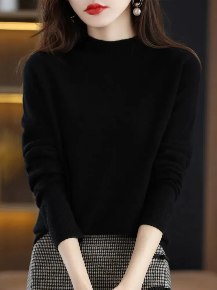 Wool Sweater Mock-Neck Long Sleeve Pullover