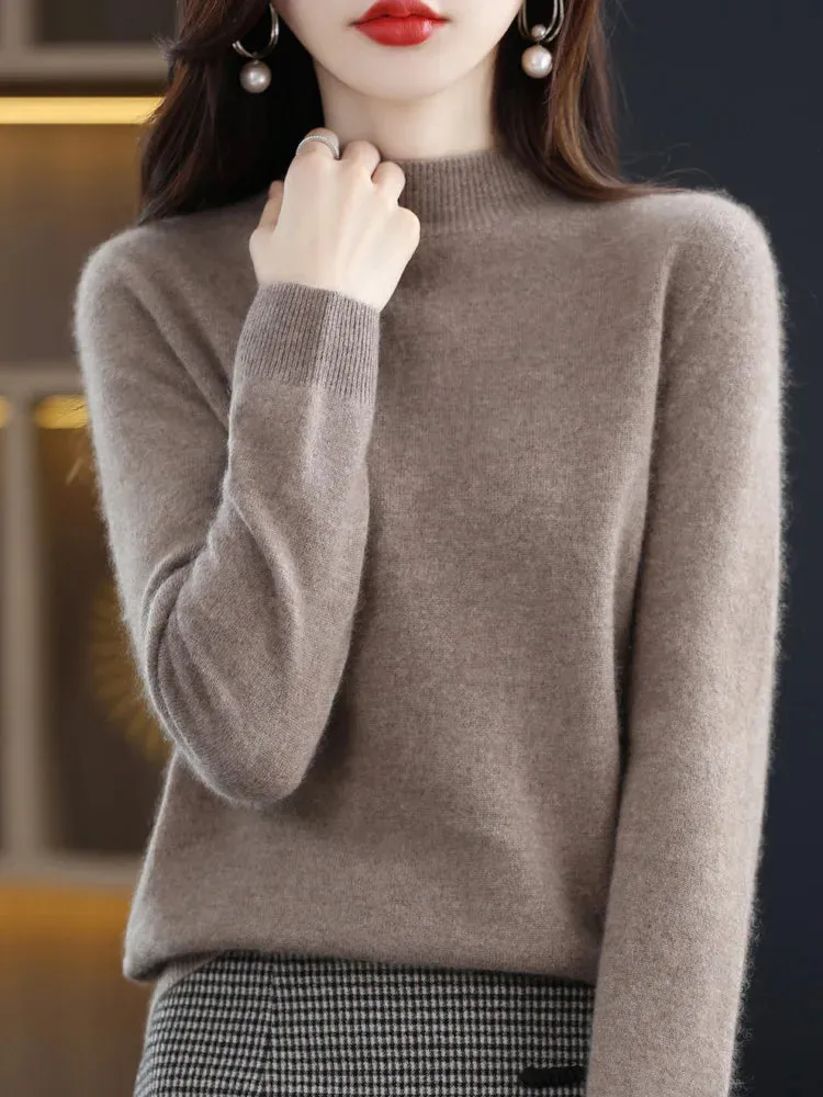 Wool Sweater Mock-Neck Long Sleeve Pullover