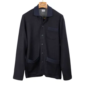 Work jacket in navy blue ribbed heavy cotton and wool