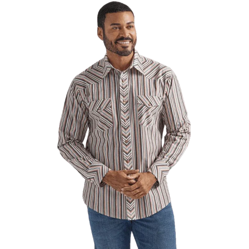 Wrangler Men's Silver Edition Copper Stripe Long Sleeve Western Snap Shirt